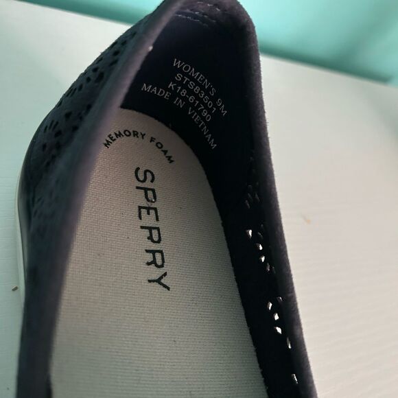 Sperry Seaside Perforated Sneakers Womens Size 9 Navy Suede Slip On - Picture 6 of 8